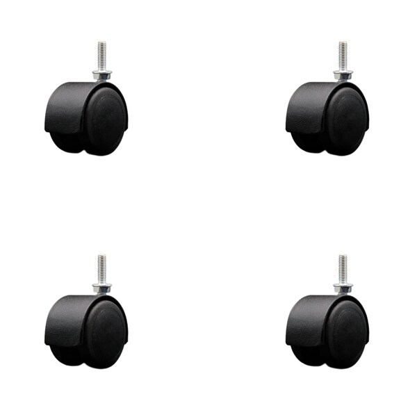 2'' Floor Safe Black Hooded Twin Wheel Caster 5/16 Threaded Stem, 4PK